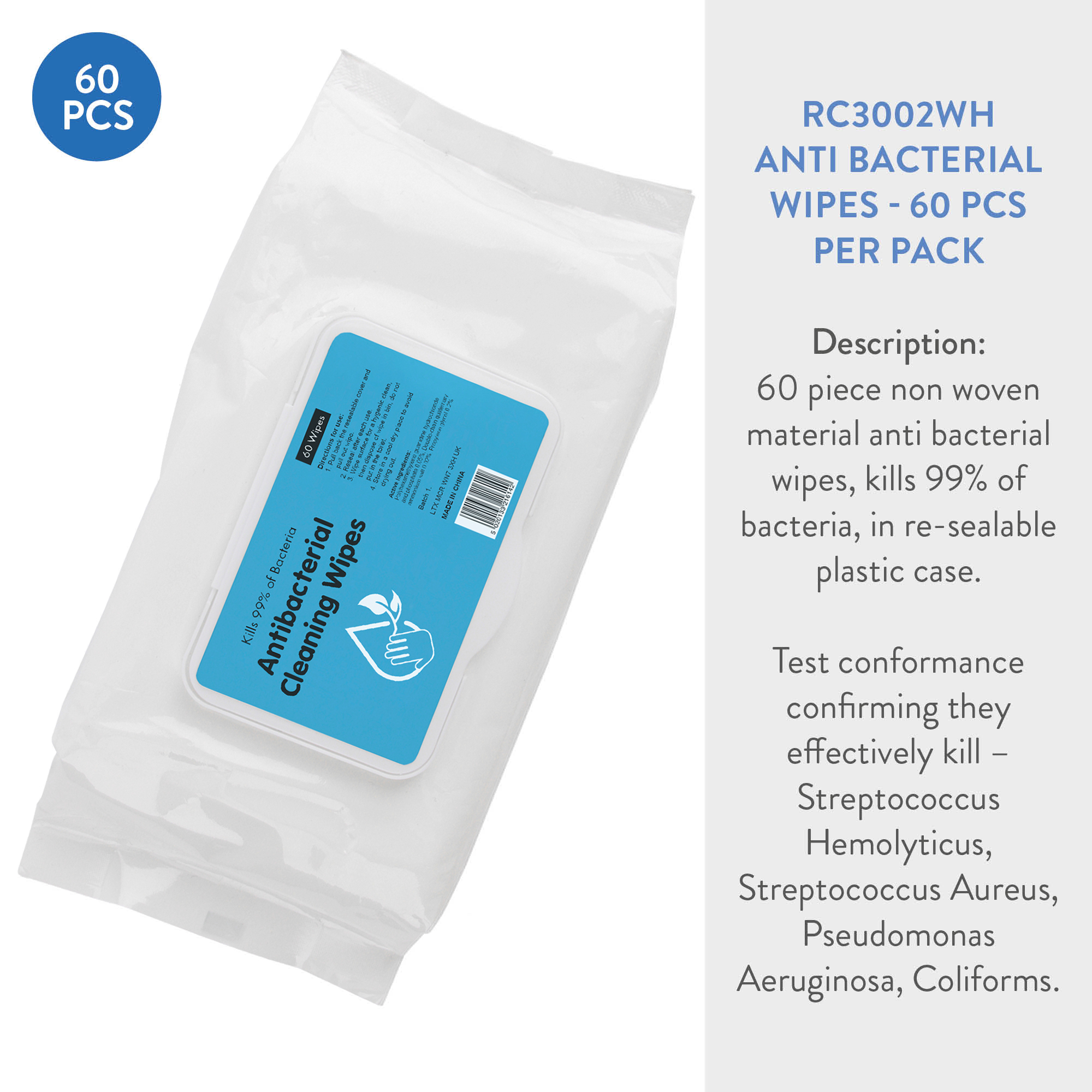 Anti Bacterial Hand Wipes - 60 Pack